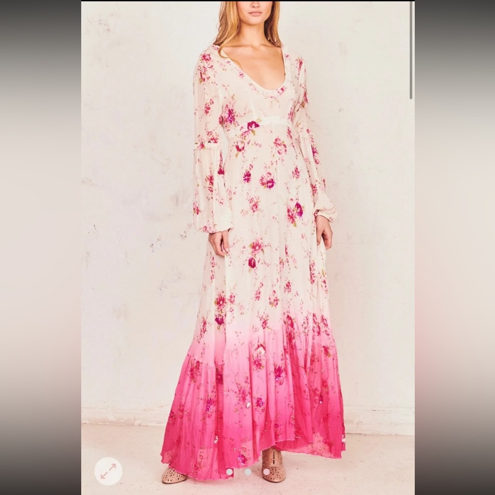 NWT LoveShackFancy 100% Silk Zaria Hand-Dyed Beaded Maxi Dress Gown 6 $995